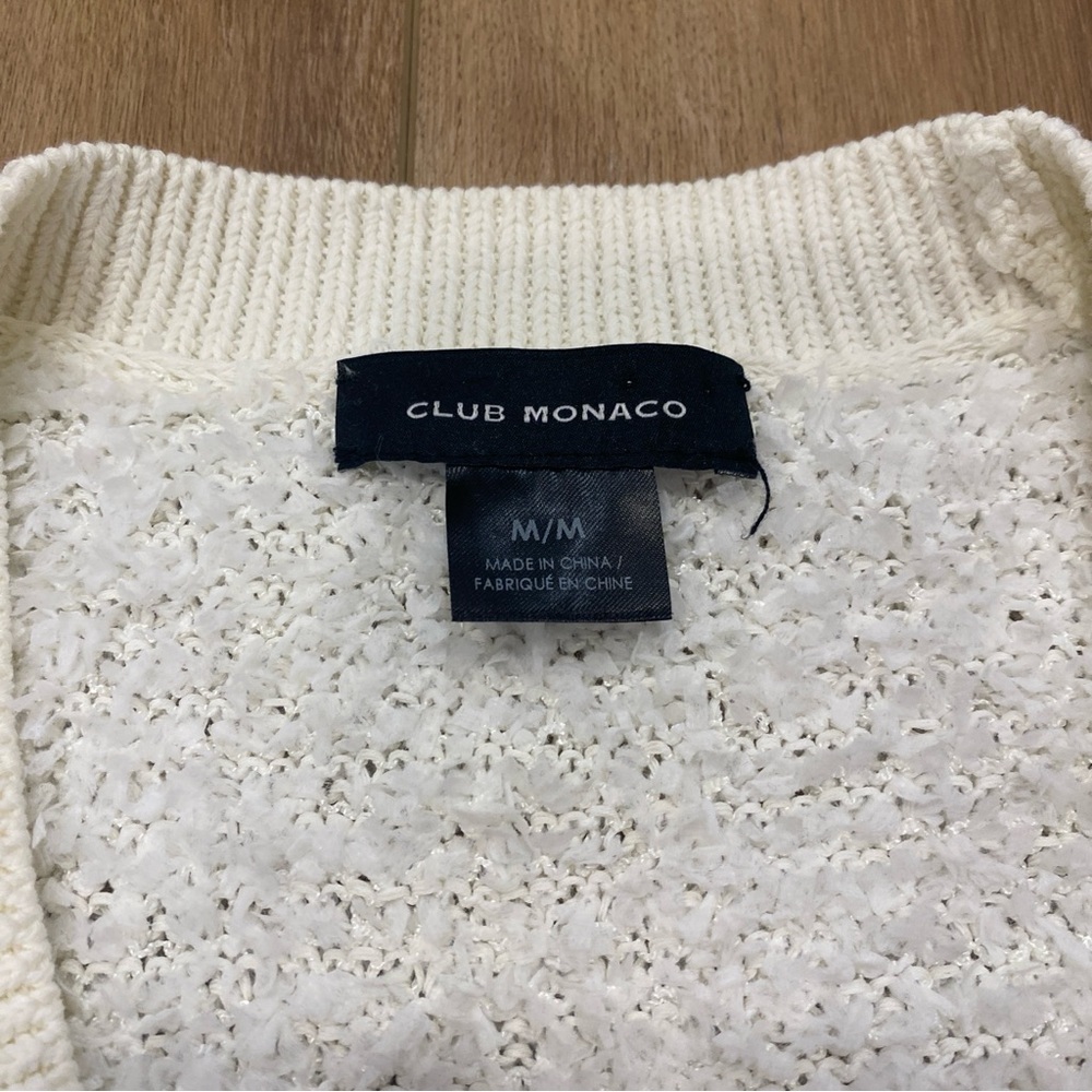 🌟CLUB MONACO🌟 RIBBON YARN V NECK CARDIGAN WHITE SZ M - Picture 4 of 6